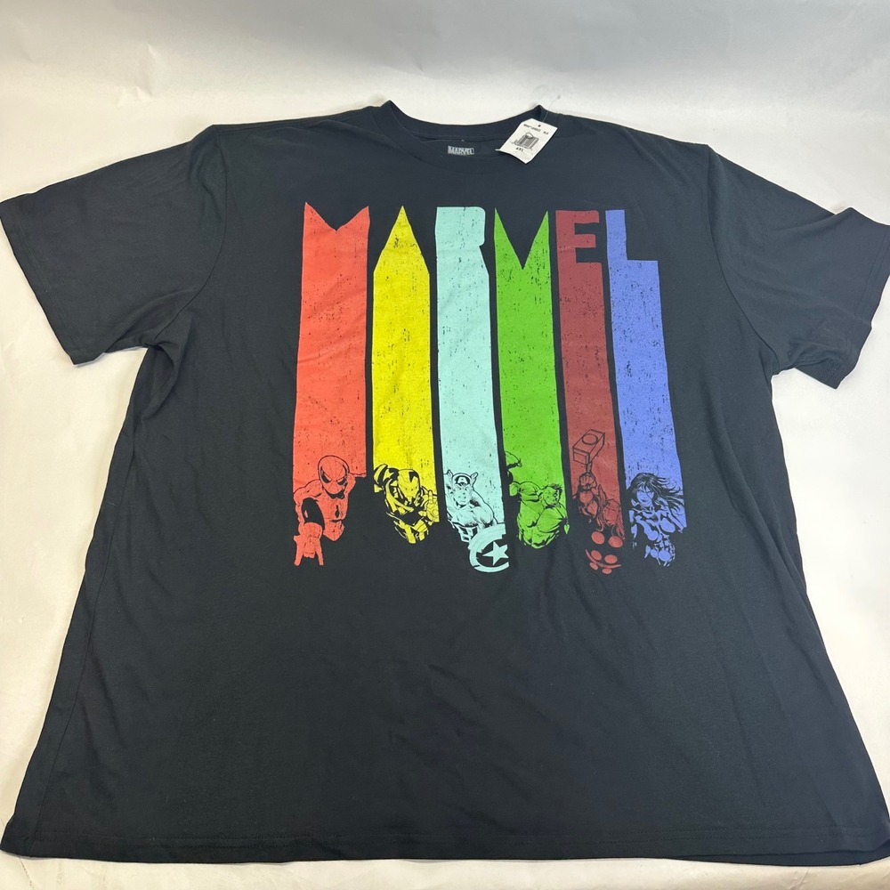 Marvel Comics Mens 4XL Black Rainbow Avengers Graphic T-Shirt MVH07JHBSC3 NWT